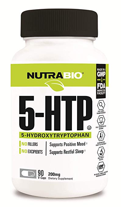 NutraBio 5-HTP Supplement (200mg, 90 Vegetable Capsules)  by NutraBio