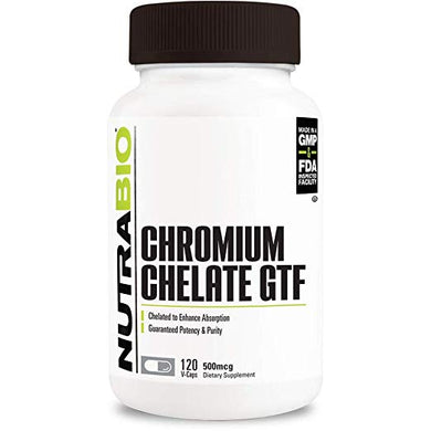 NutraBio Chromium Chelate GTF (500 mcg) - 120 Vegetable Capsules  by NutraBio