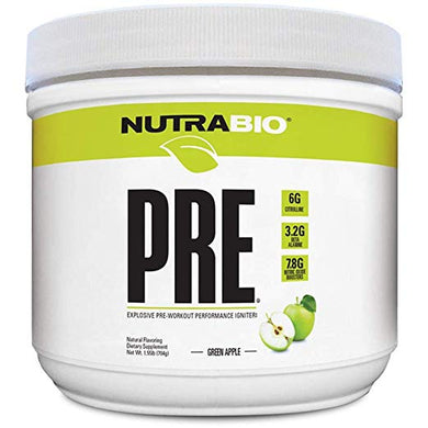 NutraBio PRE Natural (Green Apple) - Naturally Sweetened and Flavored Pre Workout